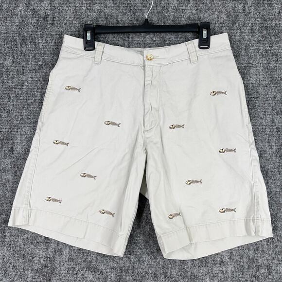 Berle Mens Chino Shorts 32 Beige Fish Skeleton Stone Washed Preppy Vintage 1990s - Picture 1 of 11